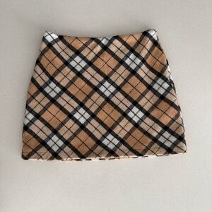 Tan and Cream/Beige Plaid Checkered Skirt Mini Skirt Soft Material